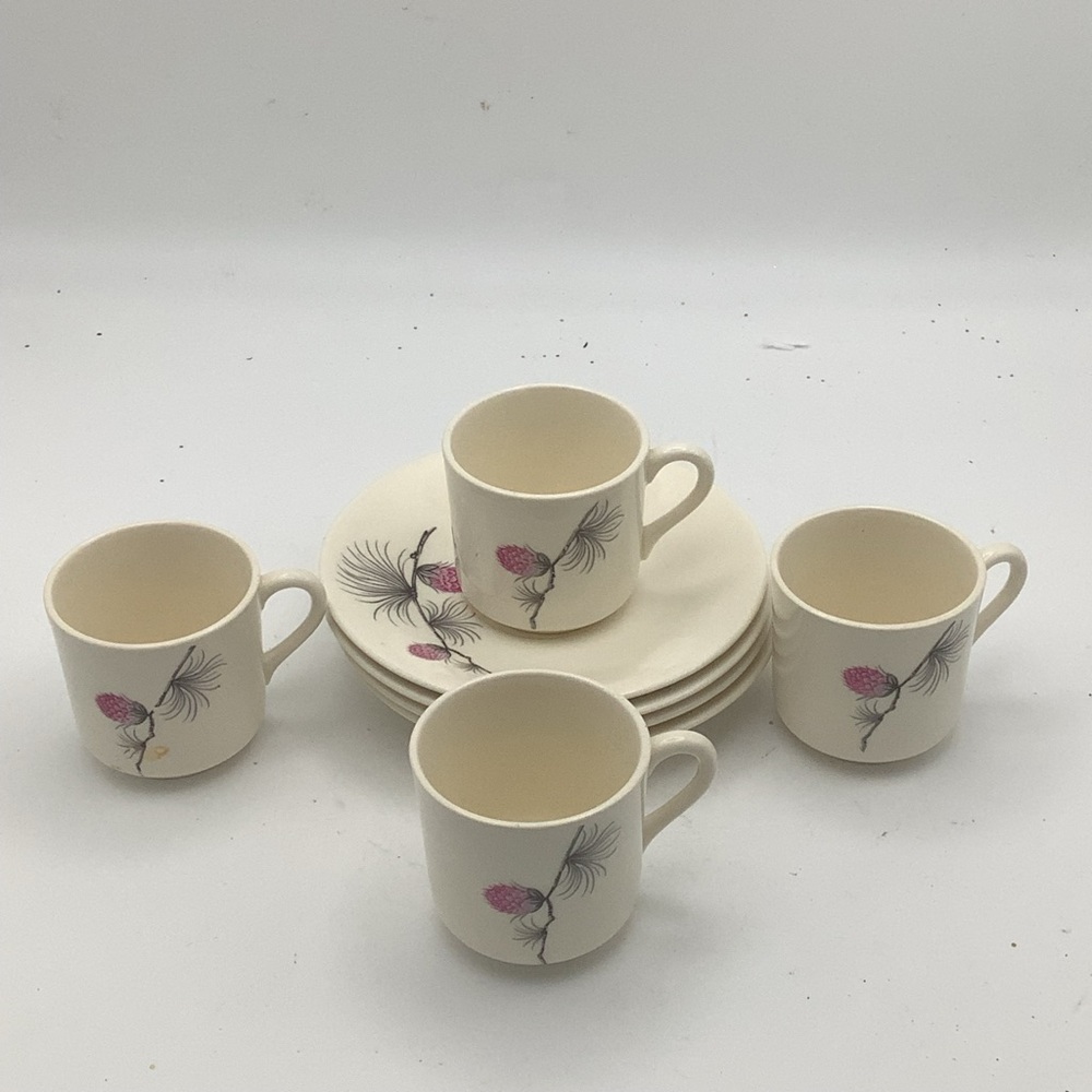 Set of Four Vintage  Canonsburg Pottery Wild Clover Demitasse Cups and Saucers